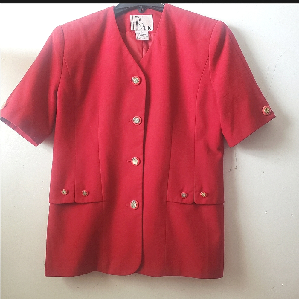 HBS Ltd Vintage/Y2K Women's Red Short Sleeve Blazer Jacket With Shoulder Pads